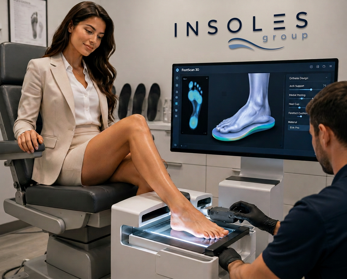 Client receiving a 3D foot scan at an Insoles Group studio